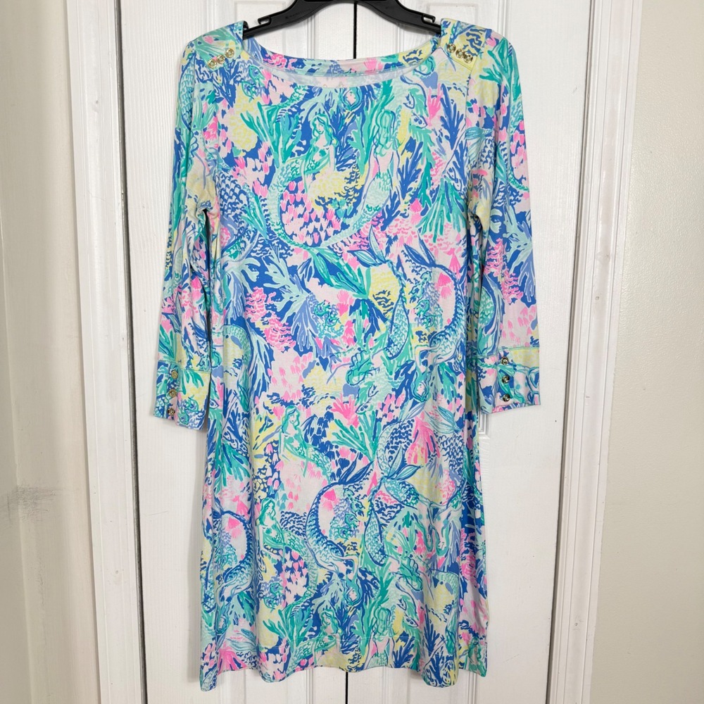 Lilly Pulitzer Sophie Dress M Mermaid In The Shade Blue Pink Preppy Coastal‎